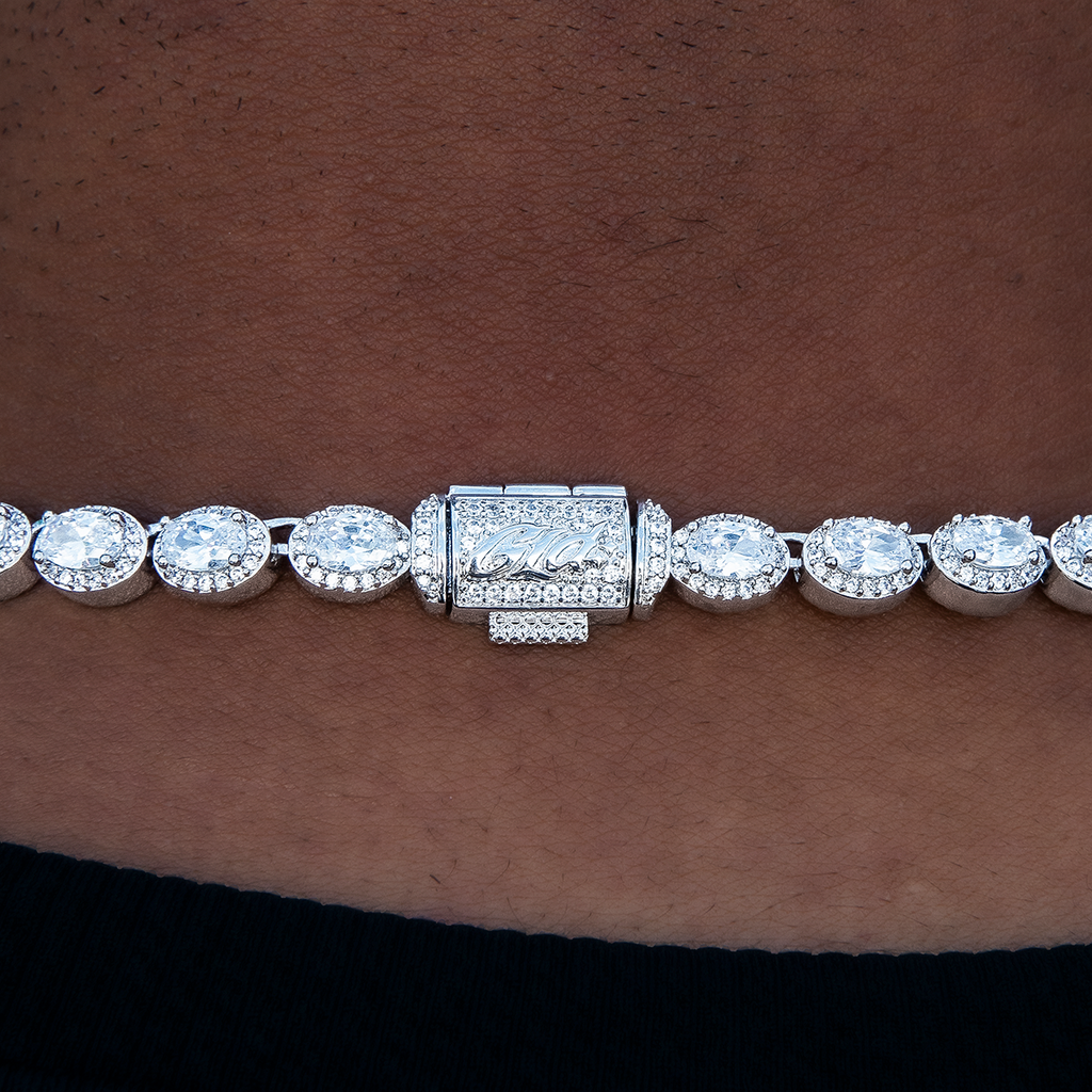 Diamond Oval Clustered Tennis Chain in White Gold- 4mm